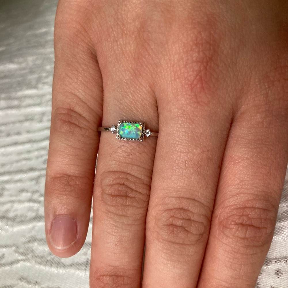 Antian accessories™ 925 Silver Opal & Zircon Ring – Size 8 - Picture 3 of 5